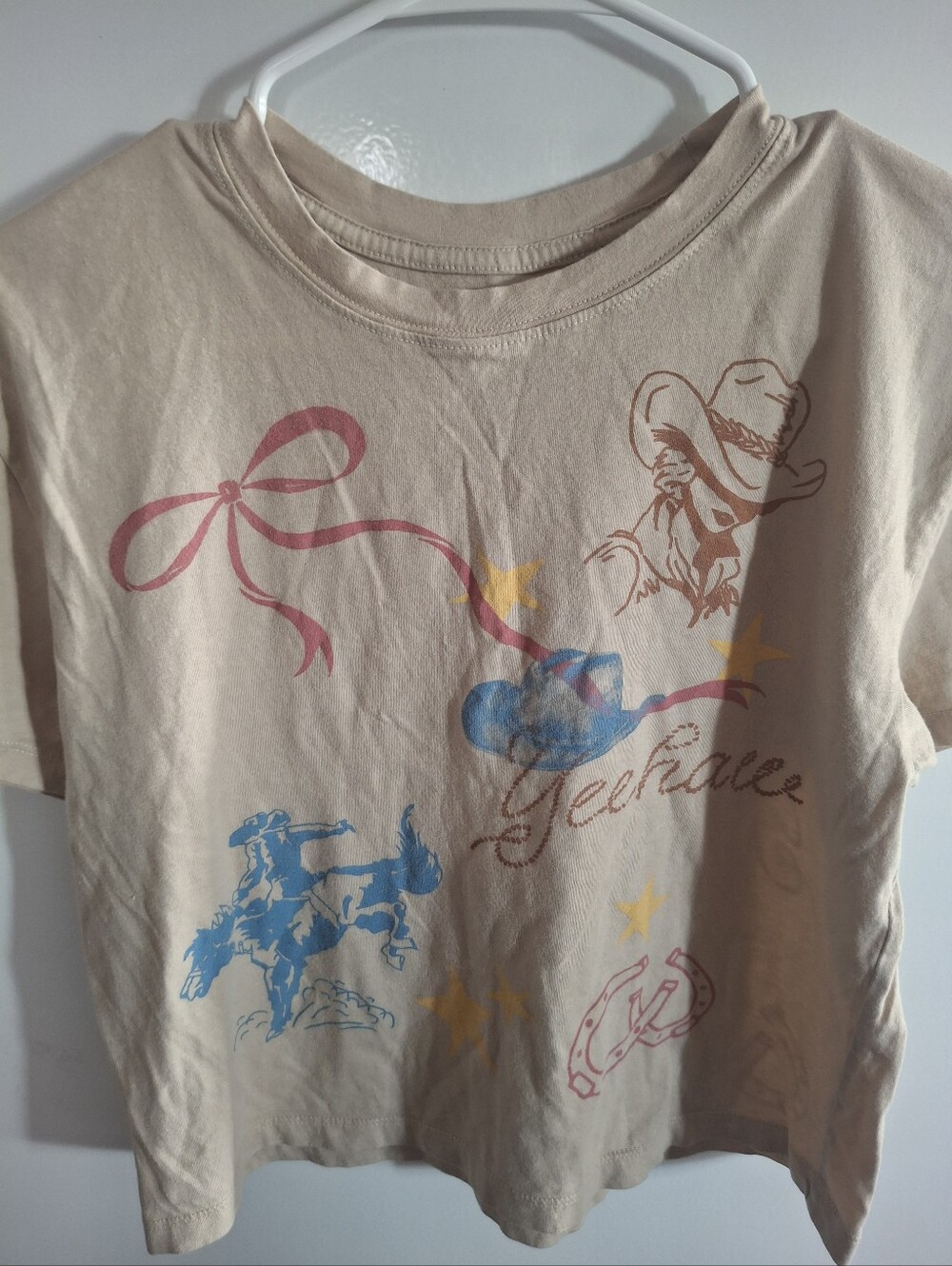 Beige Graphic Tee with Cowboy Print